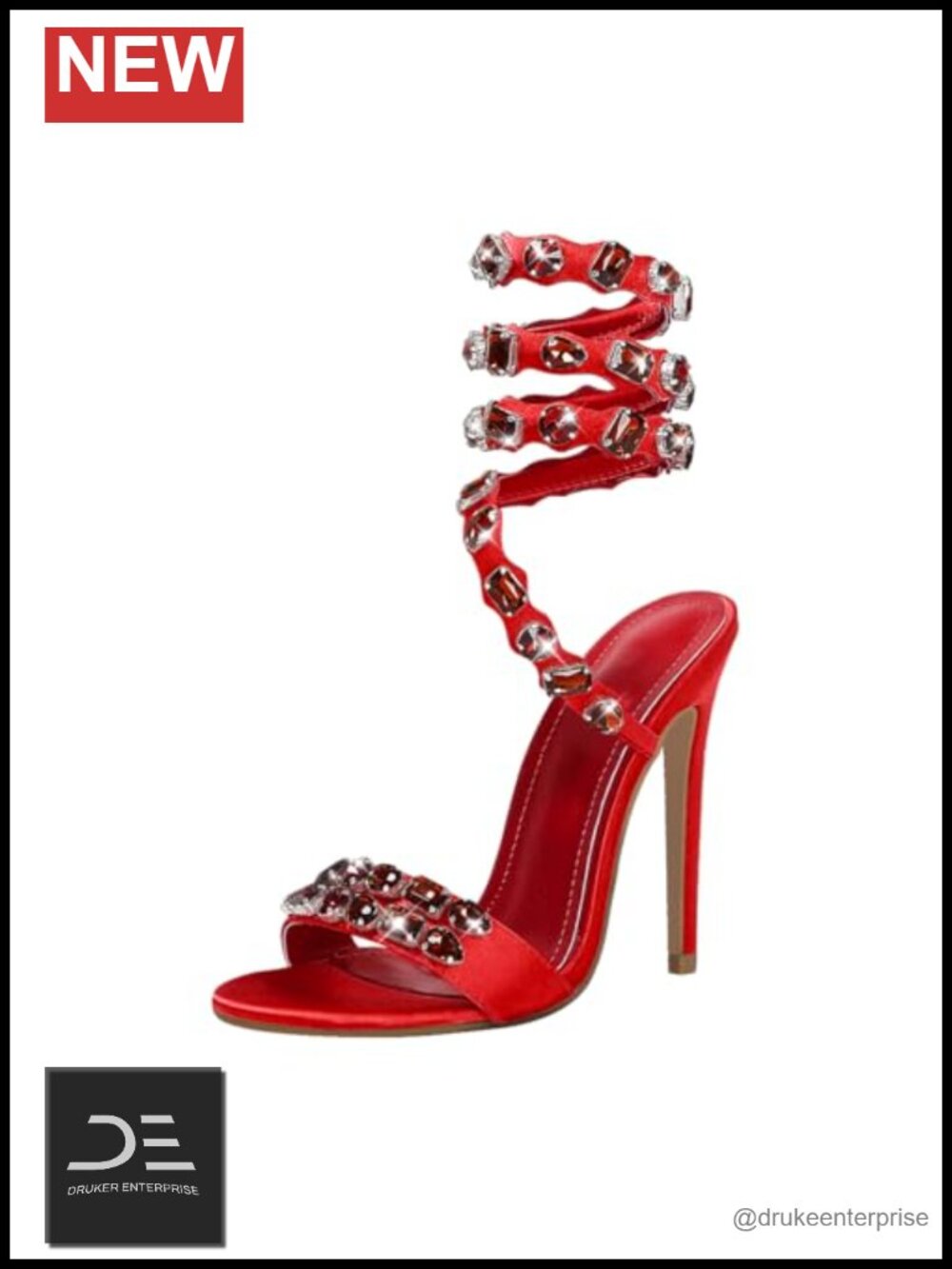 Rhinestone Studded Satin Ankle Wrap Stiletto Heel Sandals